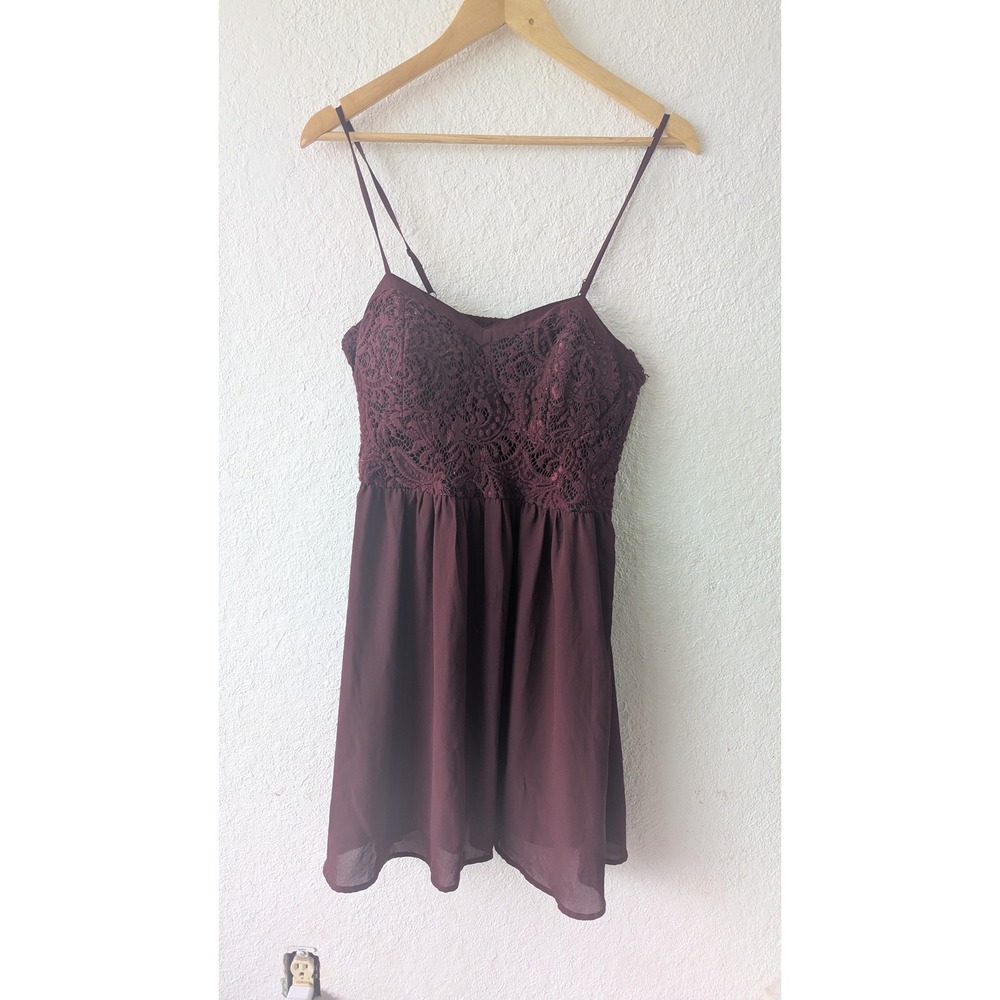 Burgundy Lace Bodice Fit and Flare Dress Party Cocktail Sleeveless‎